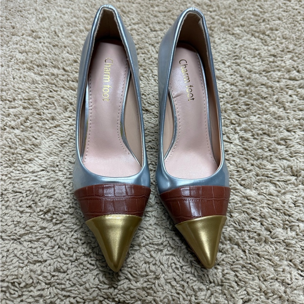 Women's Gold and Brown Pointed Toe Heels